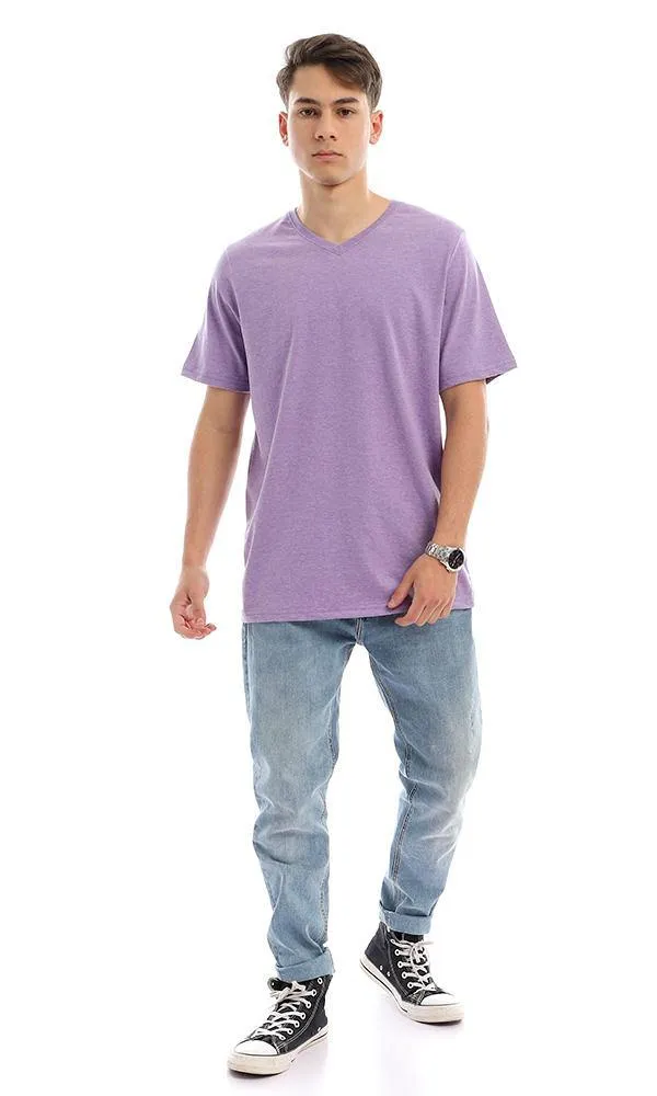 94607 Cotton V-Neck Regular Fit T-Shirt - Light Purple