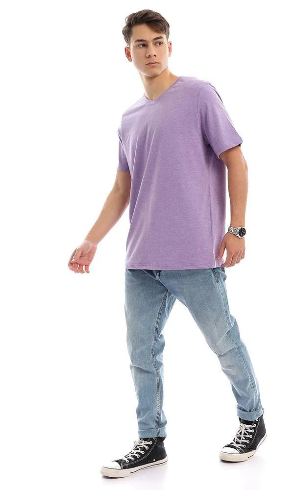 94607 Cotton V-Neck Regular Fit T-Shirt - Light Purple