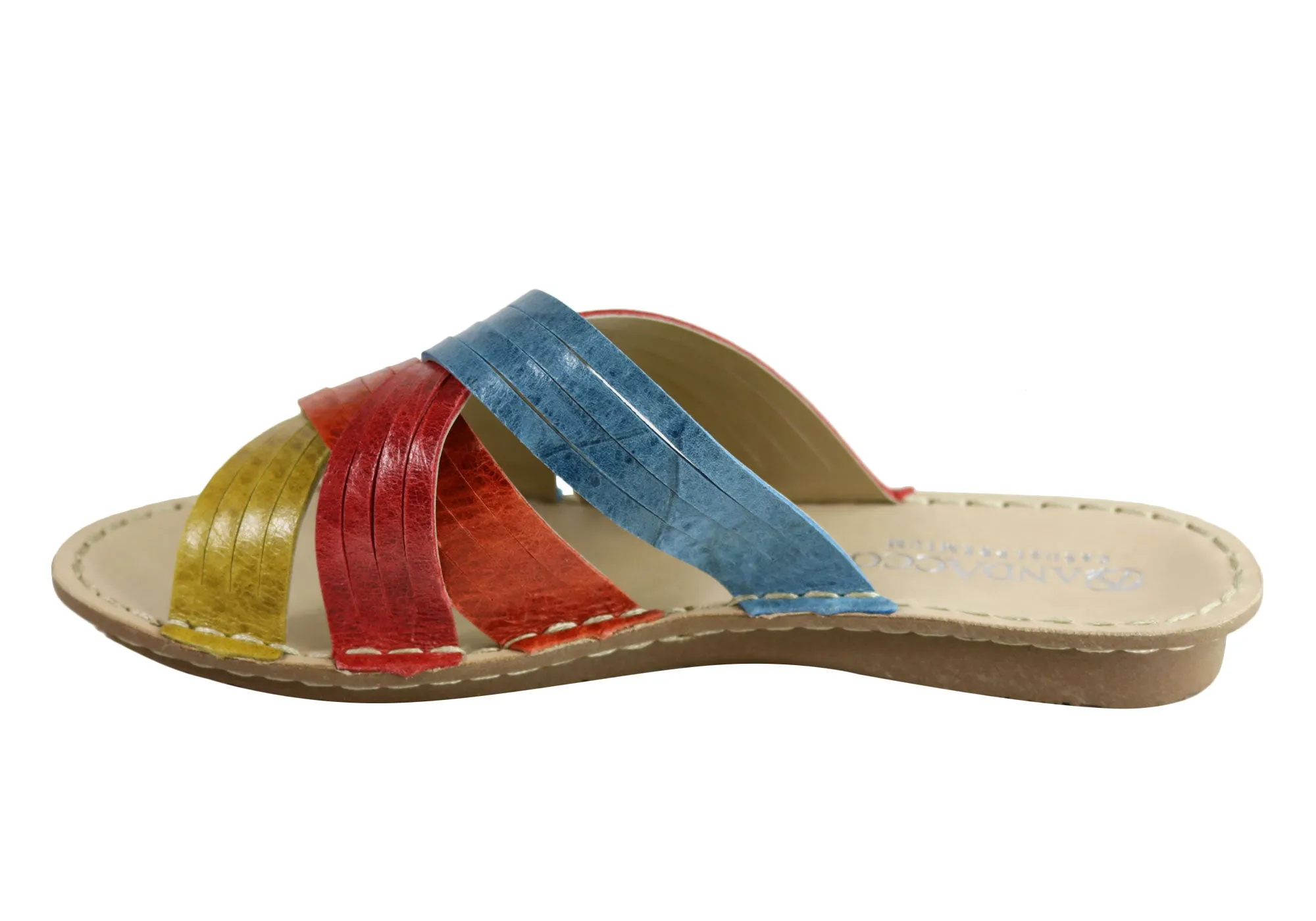 Andacco Memba Womens Comfortable Leather Slide Sandals Made In Brazil