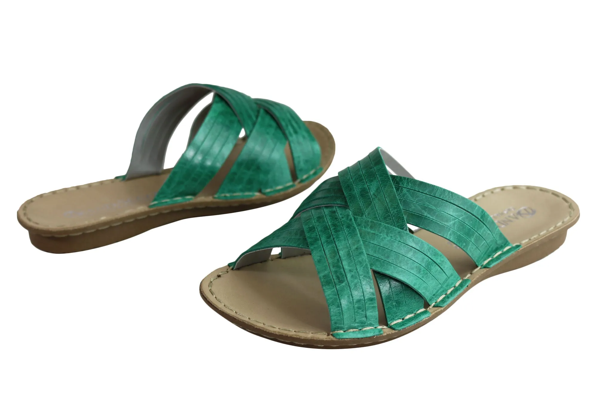 Andacco Memba Womens Comfortable Leather Slide Sandals Made In Brazil