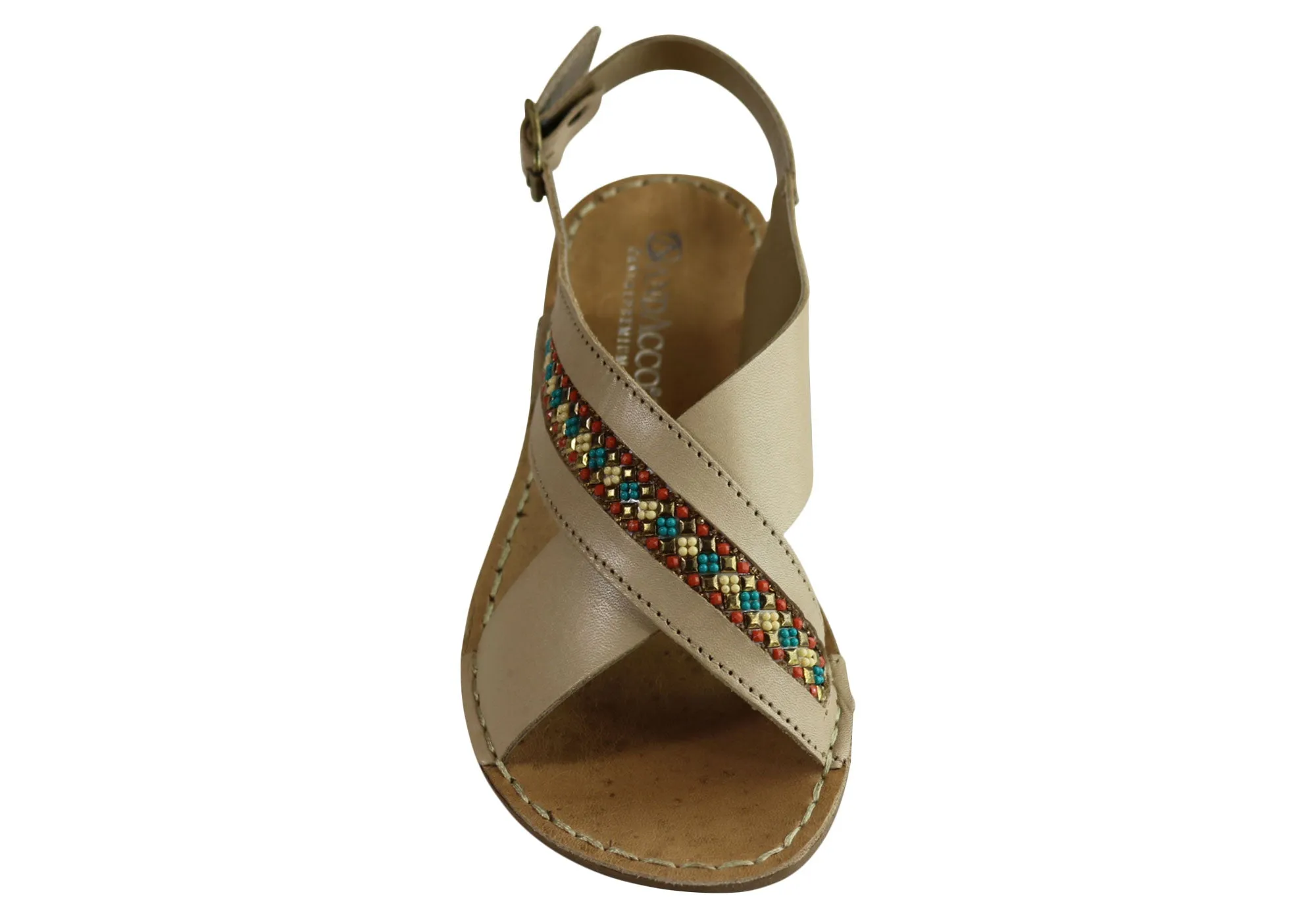 Andacco Veronique Womens Comfort Flat Leather Sandals Made In Brazil