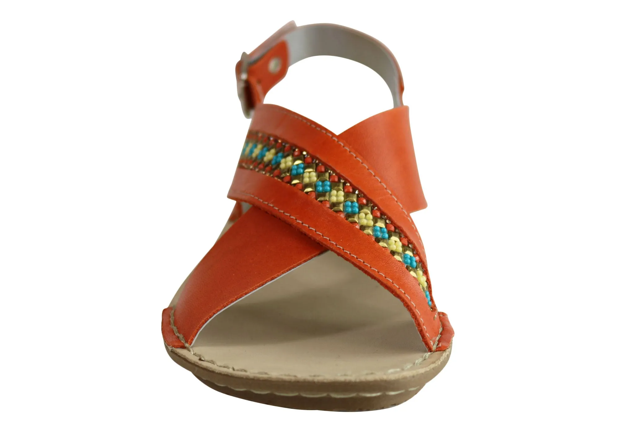 Andacco Veronique Womens Comfort Flat Leather Sandals Made In Brazil