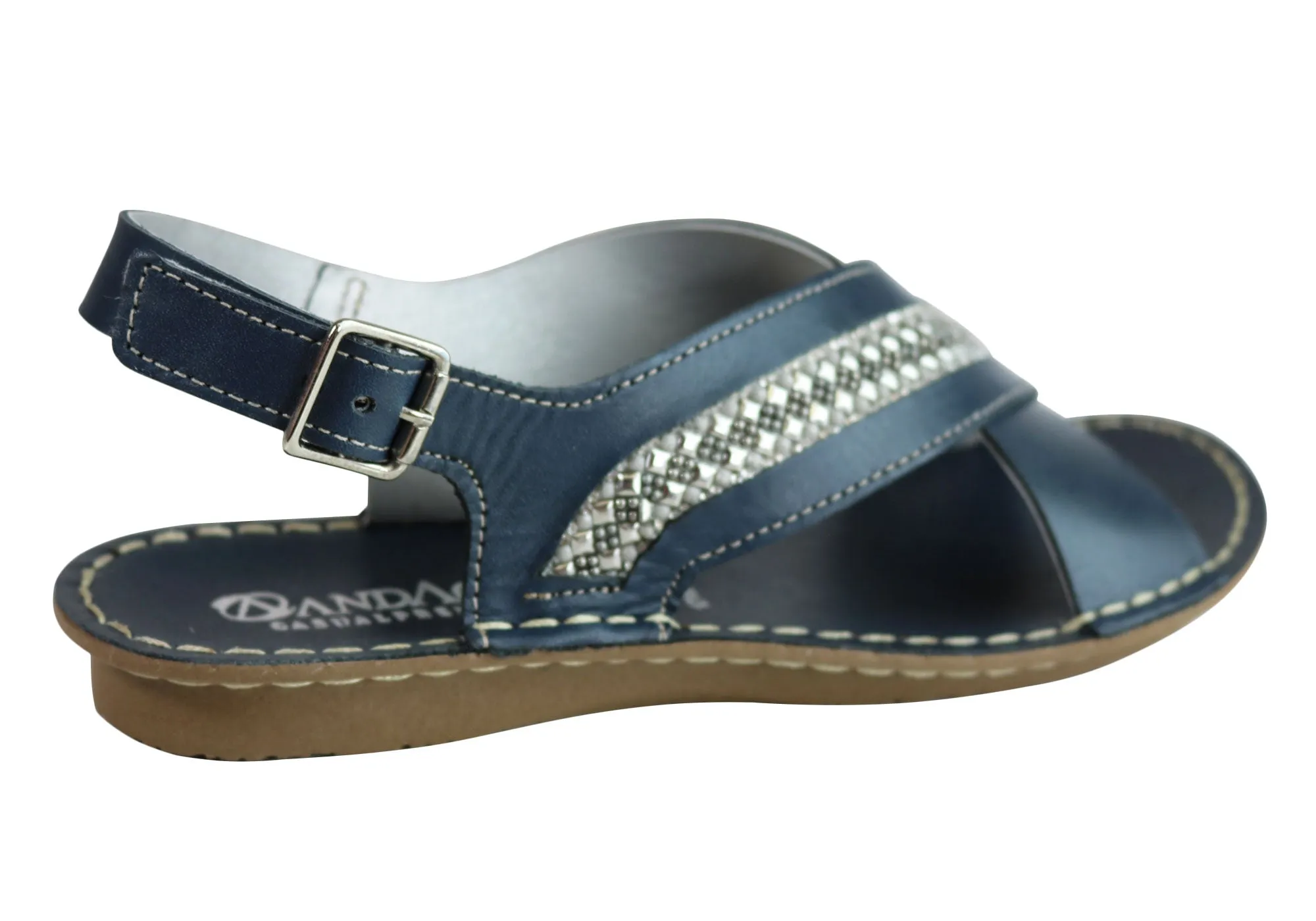 Andacco Veronique Womens Comfort Flat Leather Sandals Made In Brazil