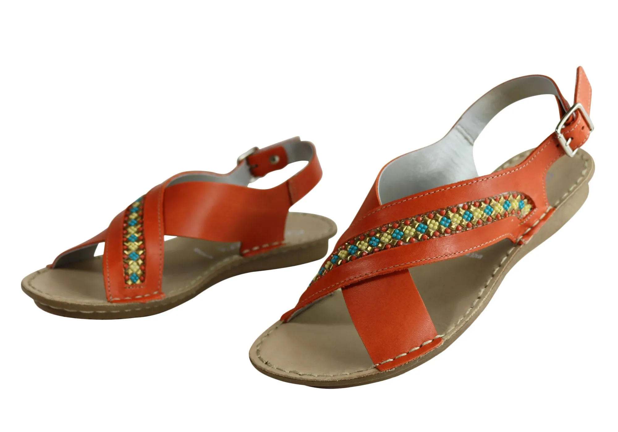 Andacco Veronique Womens Comfort Flat Leather Sandals Made In Brazil