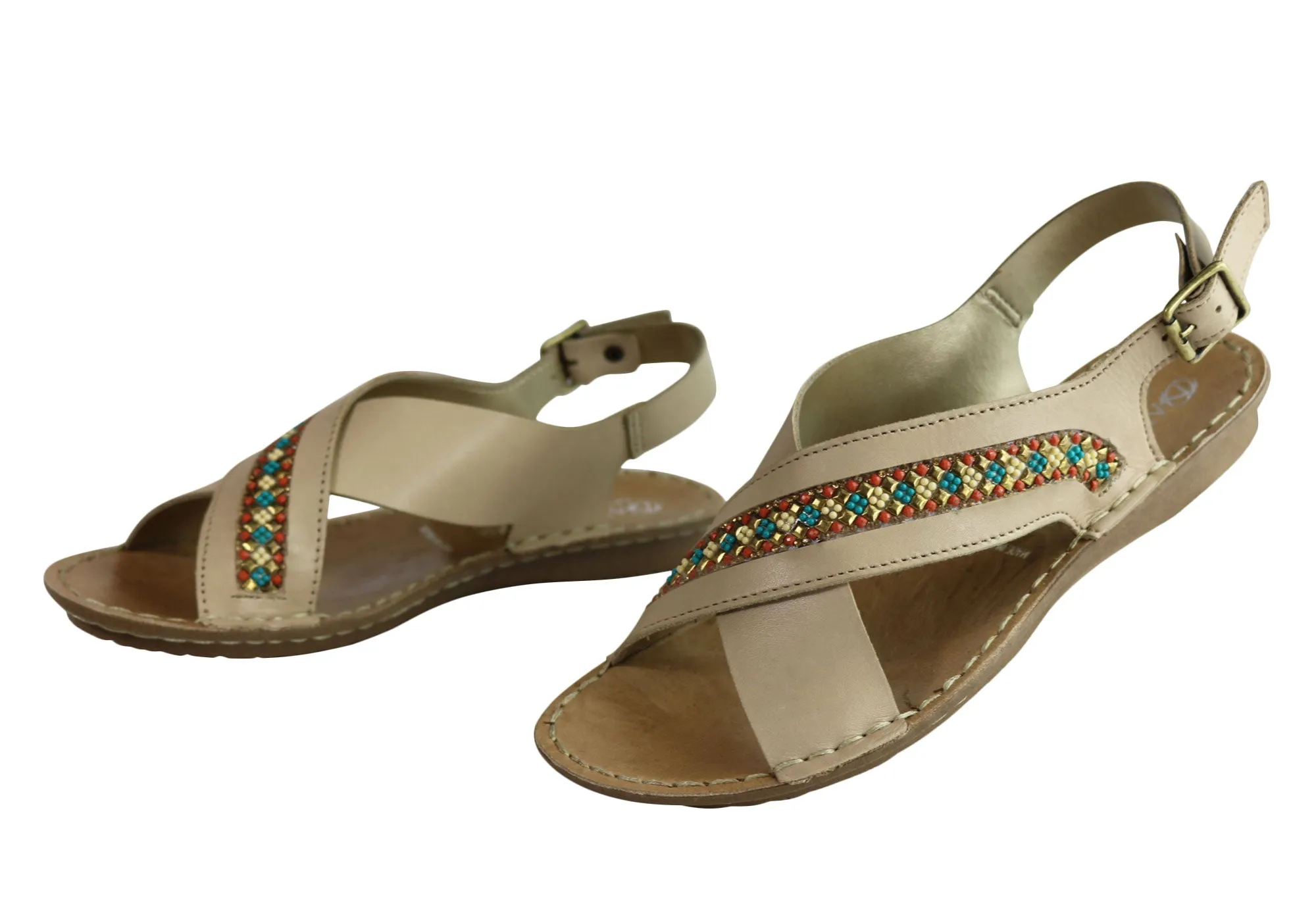 Andacco Veronique Womens Comfort Flat Leather Sandals Made In Brazil