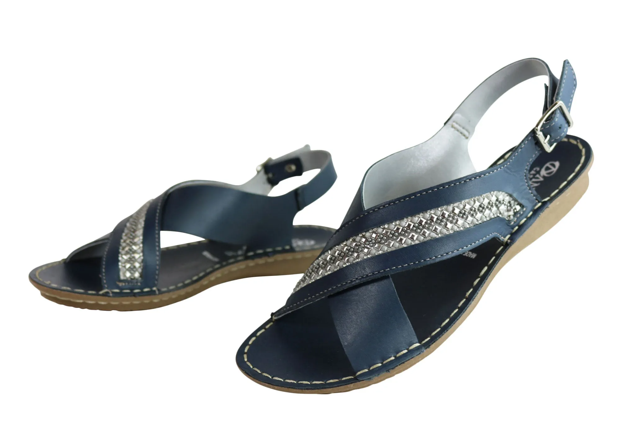 Andacco Veronique Womens Comfort Flat Leather Sandals Made In Brazil