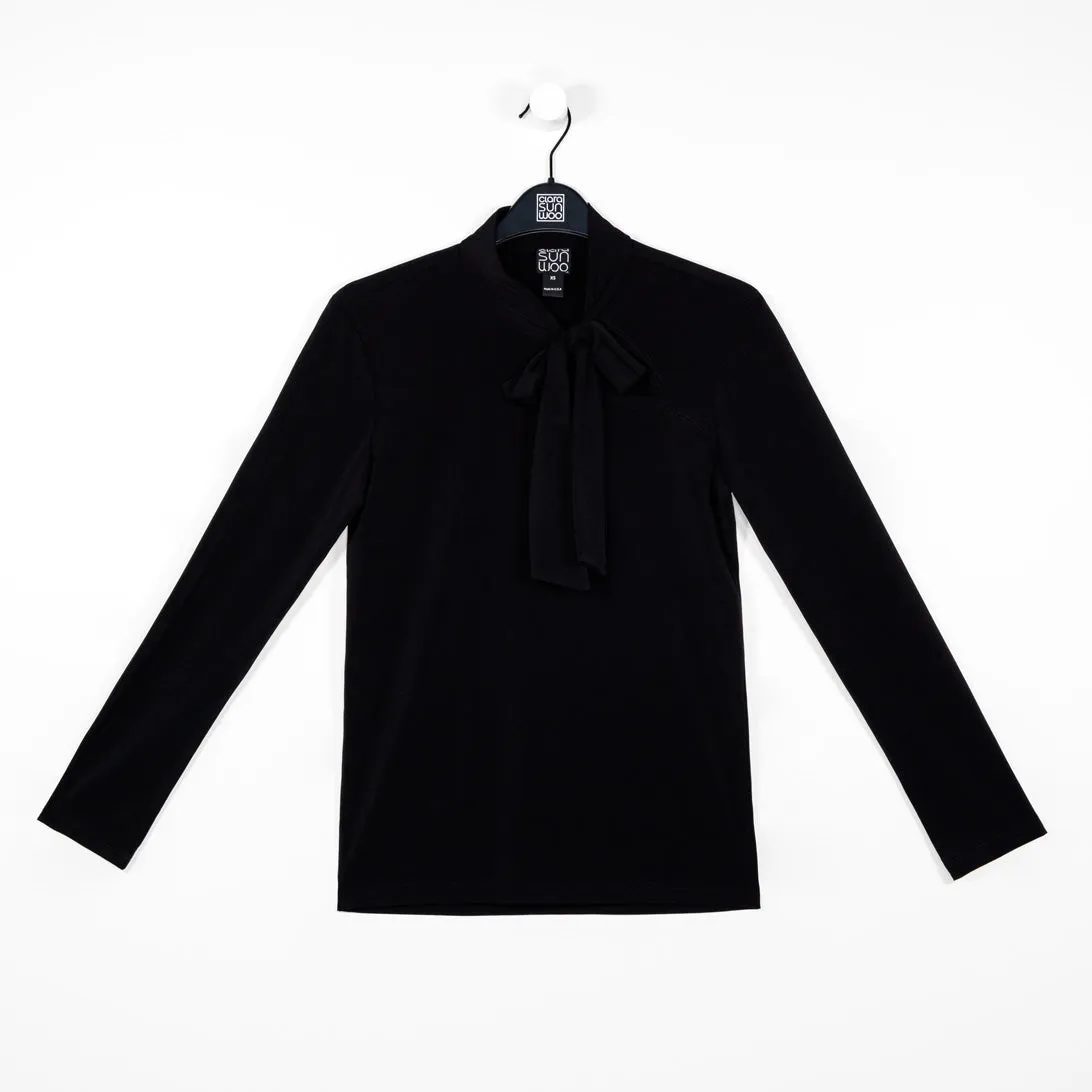 Asymmetrical Bow Tie-Neck Top - Black - Final Sale!