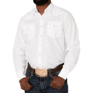 Avalon Men's Solid White Long Sleeve Western Snap Shirt