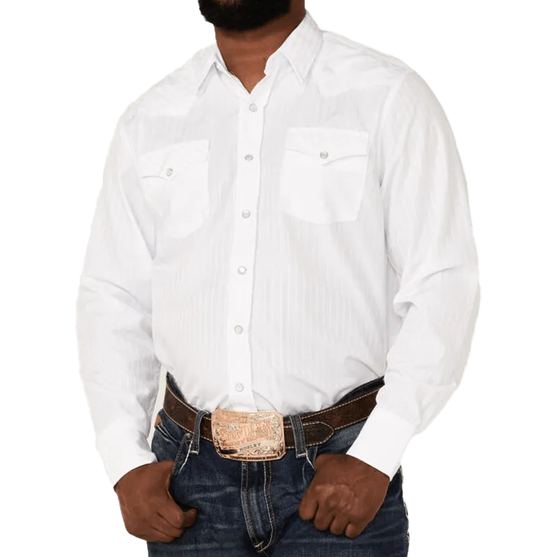 Avalon Men's Solid White Long Sleeve Western Snap Shirt