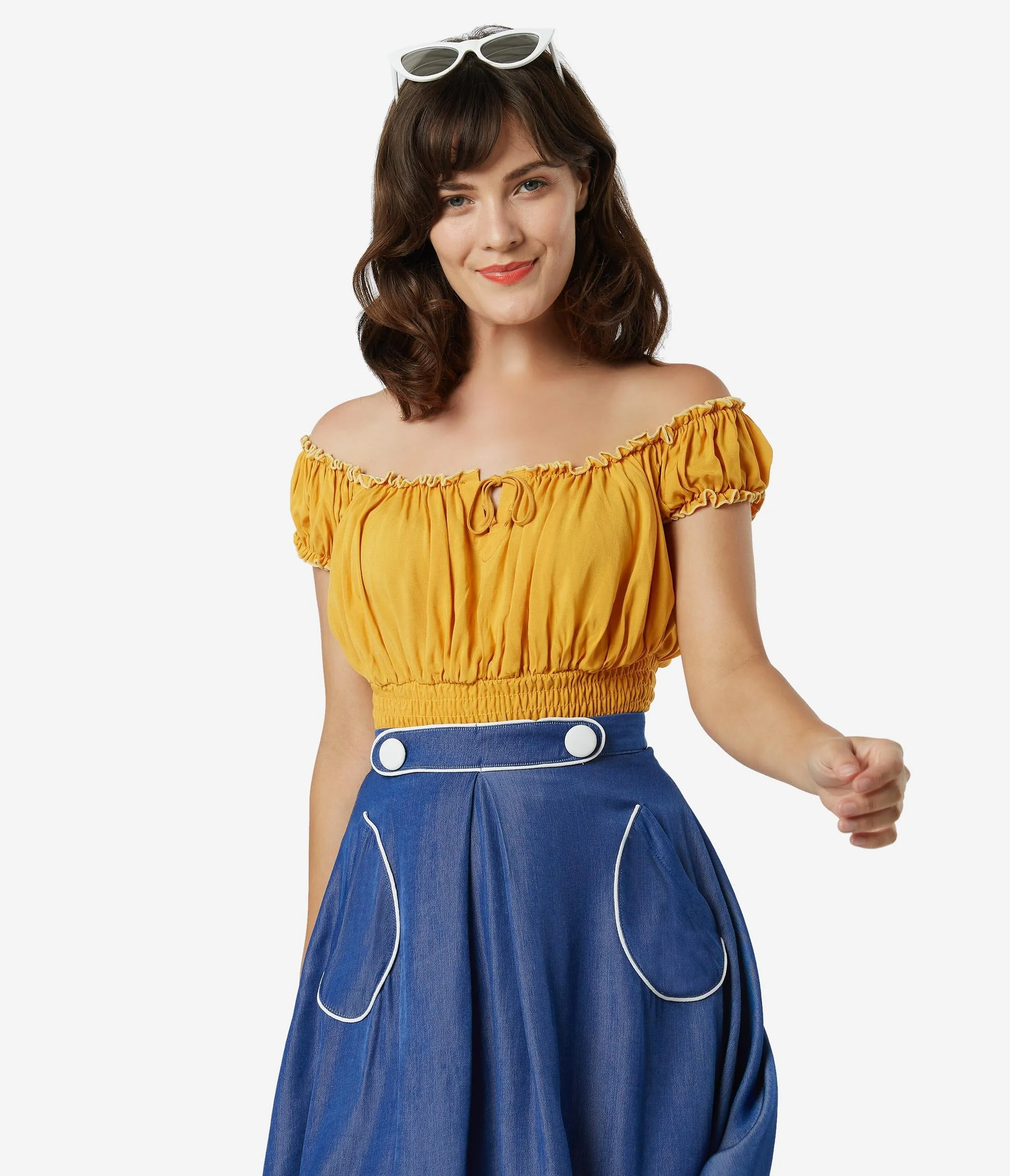 Bettie Page 1950s Mustard La Fiesta Crop Top