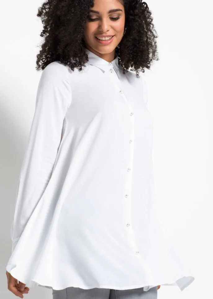 Blouse with placket with pearl buttons Bodyflirt, white