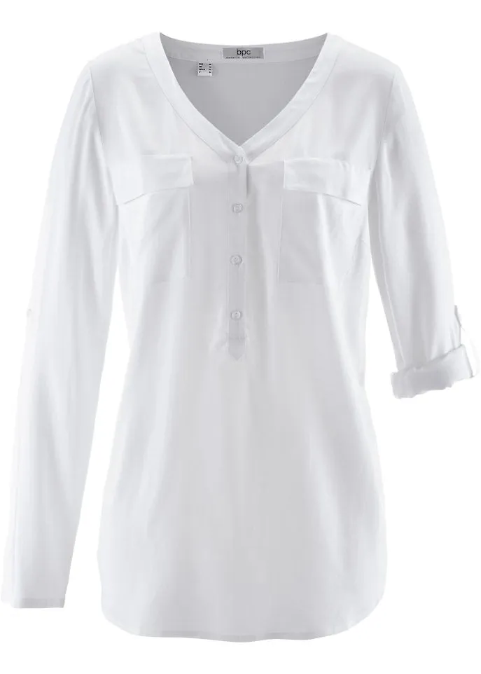 Blouse with v-neck and long sleeves Bpc Bonprix Collection, white