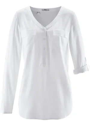 Blouse with v-neck and long sleeves Bpc Bonprix Collection, white