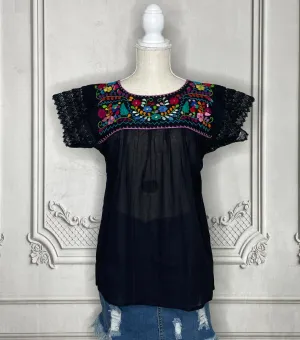 Boho Peasant Mexican Blouse - Laced Sleeve