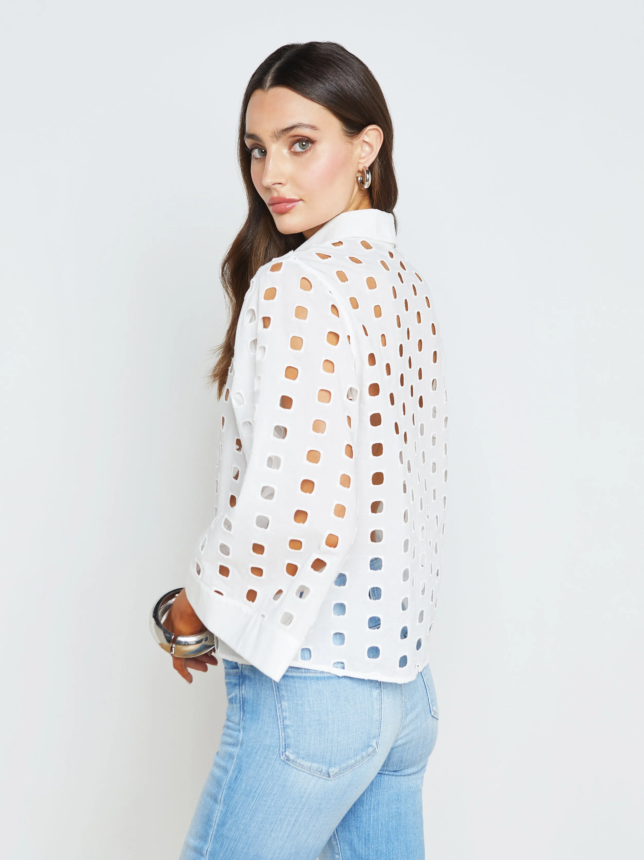 Sure! Here’s an optimized title for the product:

Elegant Breslin Eyelet Blouse with Delicate Lace Detail – Perfect for Every Occasion