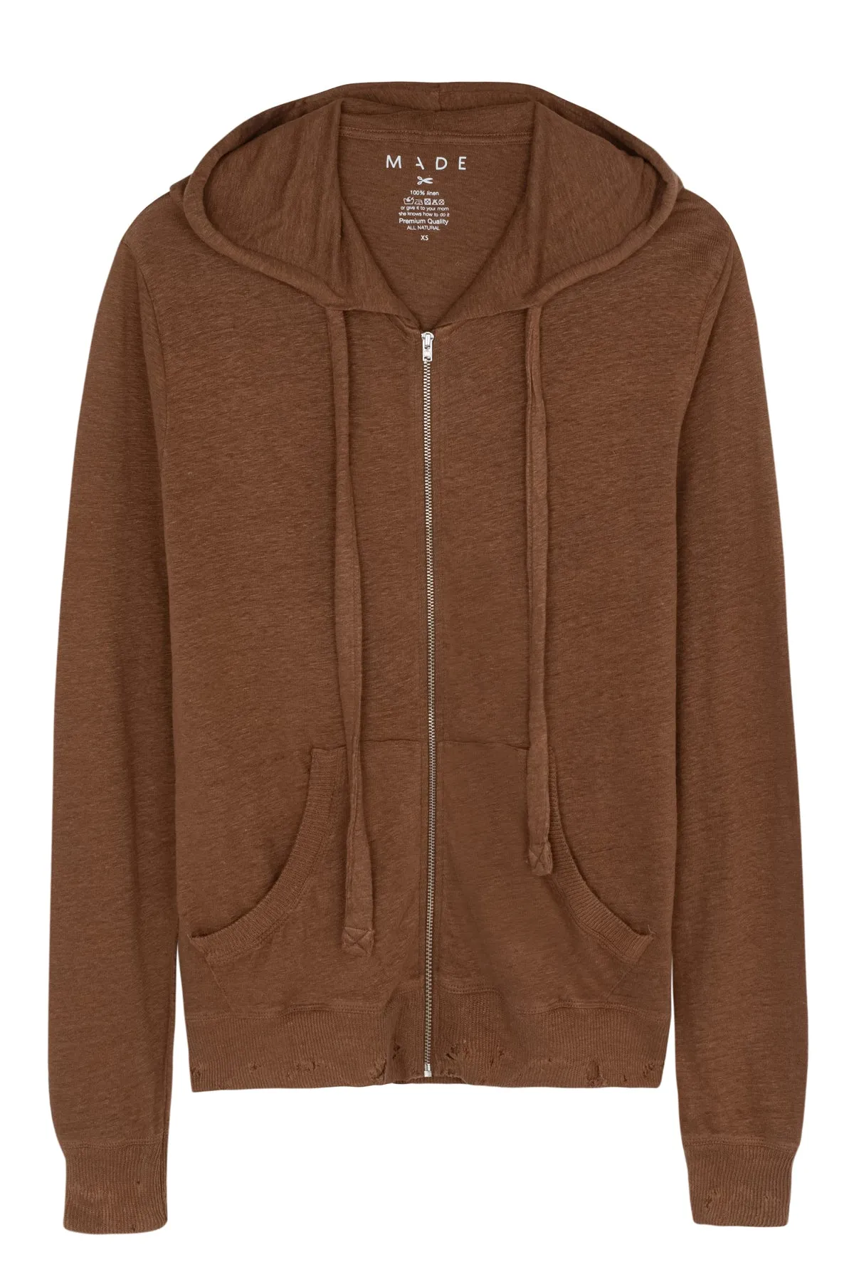 Brown Distressed Linen Hoody