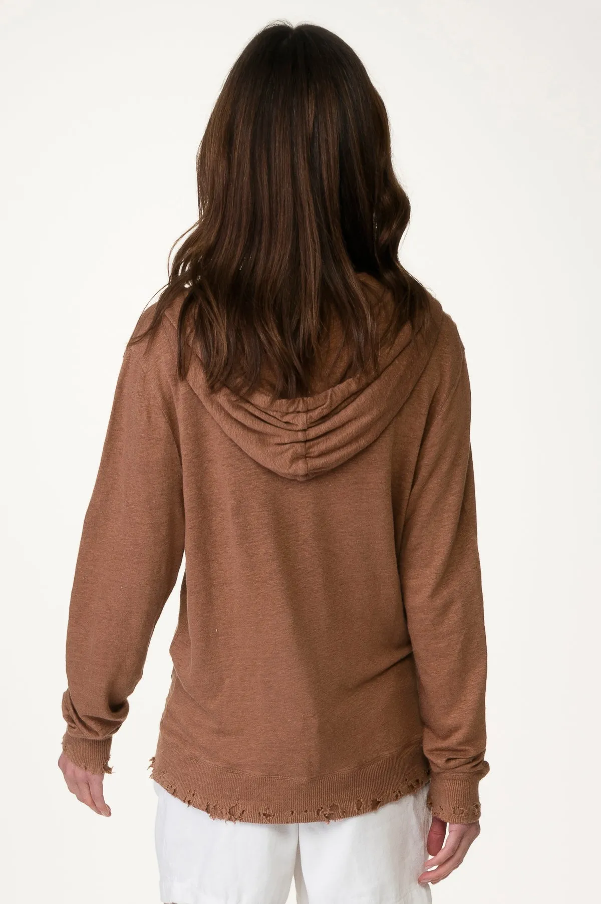 Brown Distressed Linen Hoody