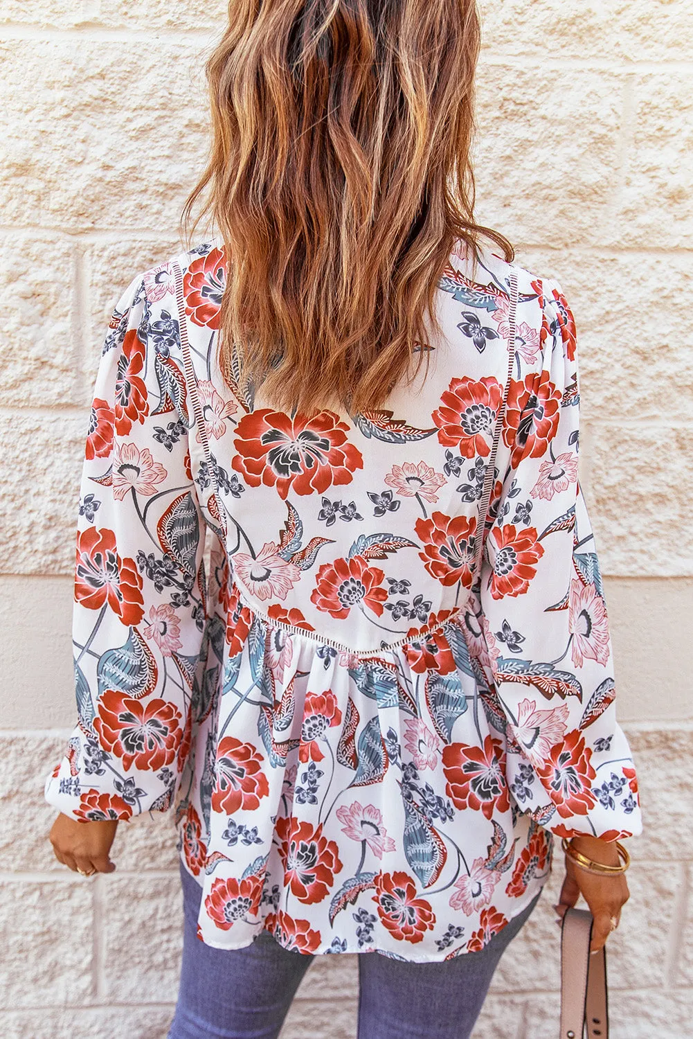 Bubble Sleeve Floral Blouse