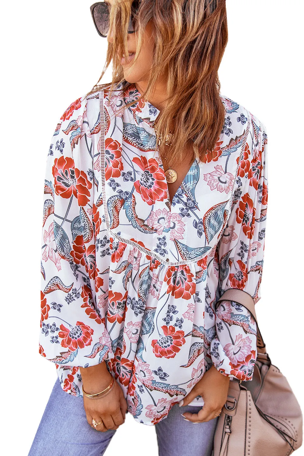 Bubble Sleeve Floral Blouse