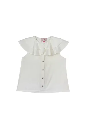 Buru x Tori Mellott Ruffle Blouse - Ivory Shimmer Stripe