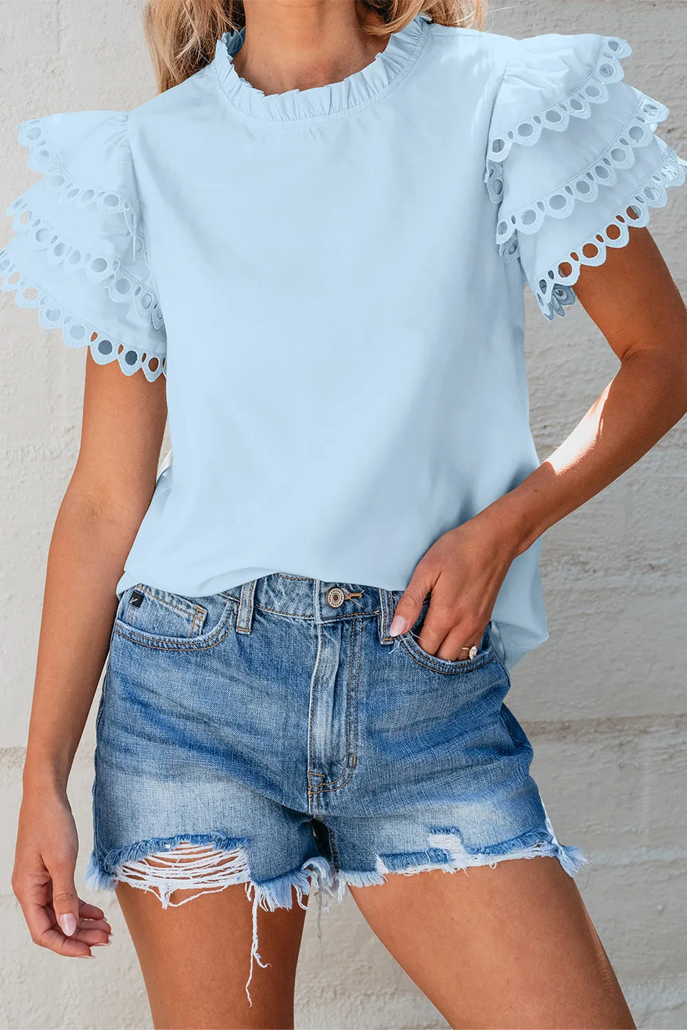 Cap Sleeve Filled Neck Blouse