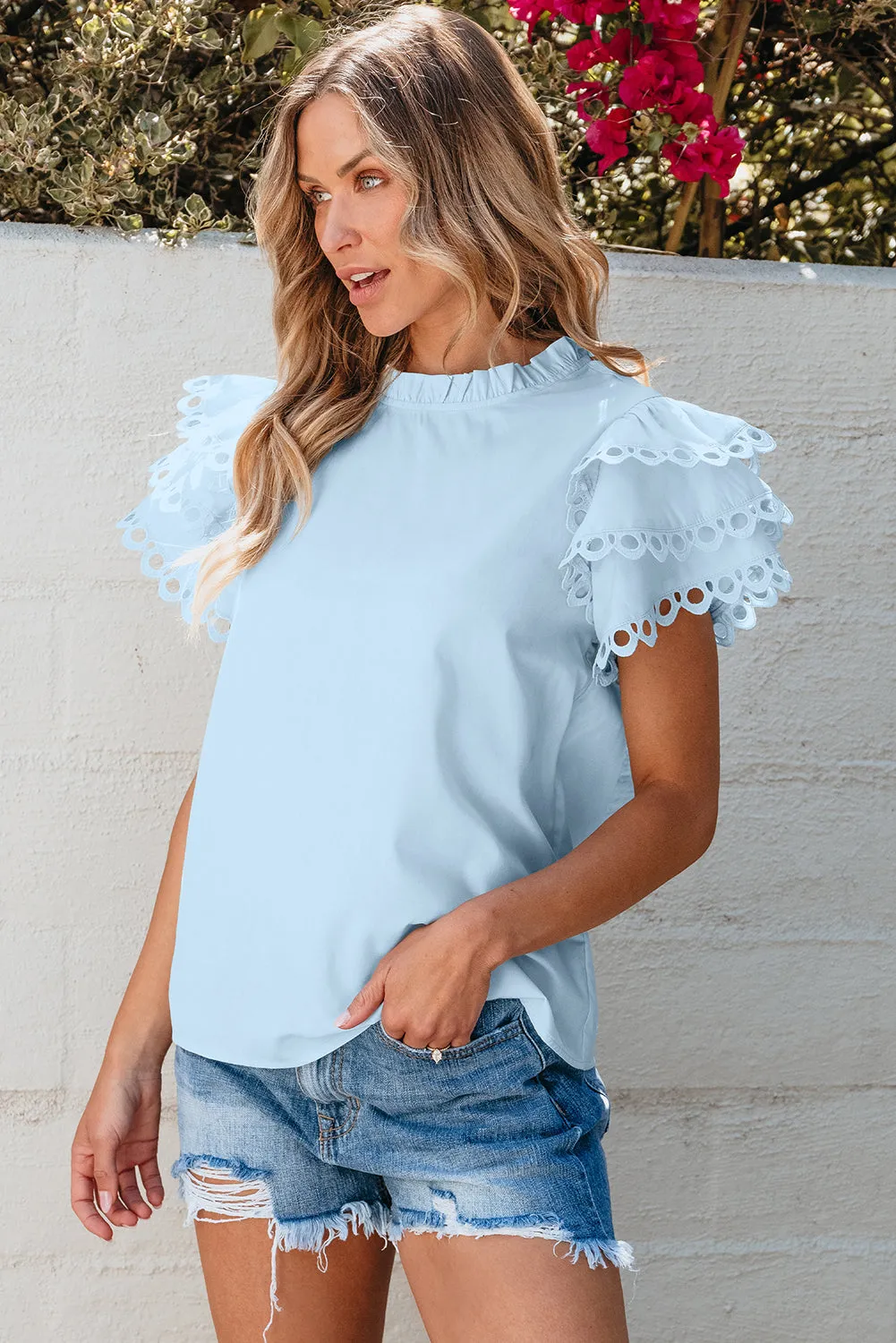 Cap Sleeve Filled Neck Blouse