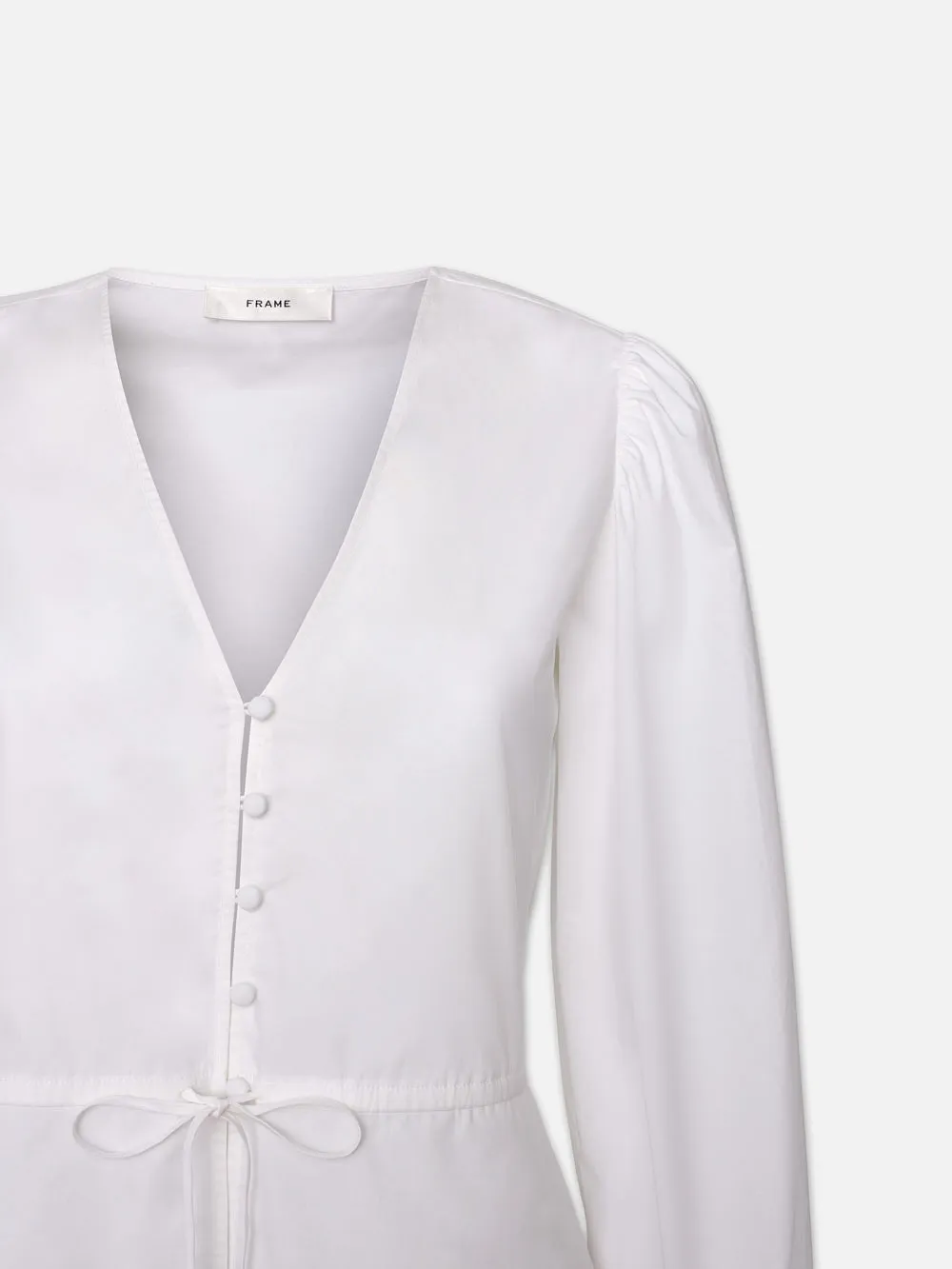 Cinched V-Neck Blouse -- White