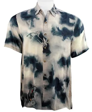 Citron - Dragon Daze, Asian Style Vintage Button Front Men's Silk Shirt