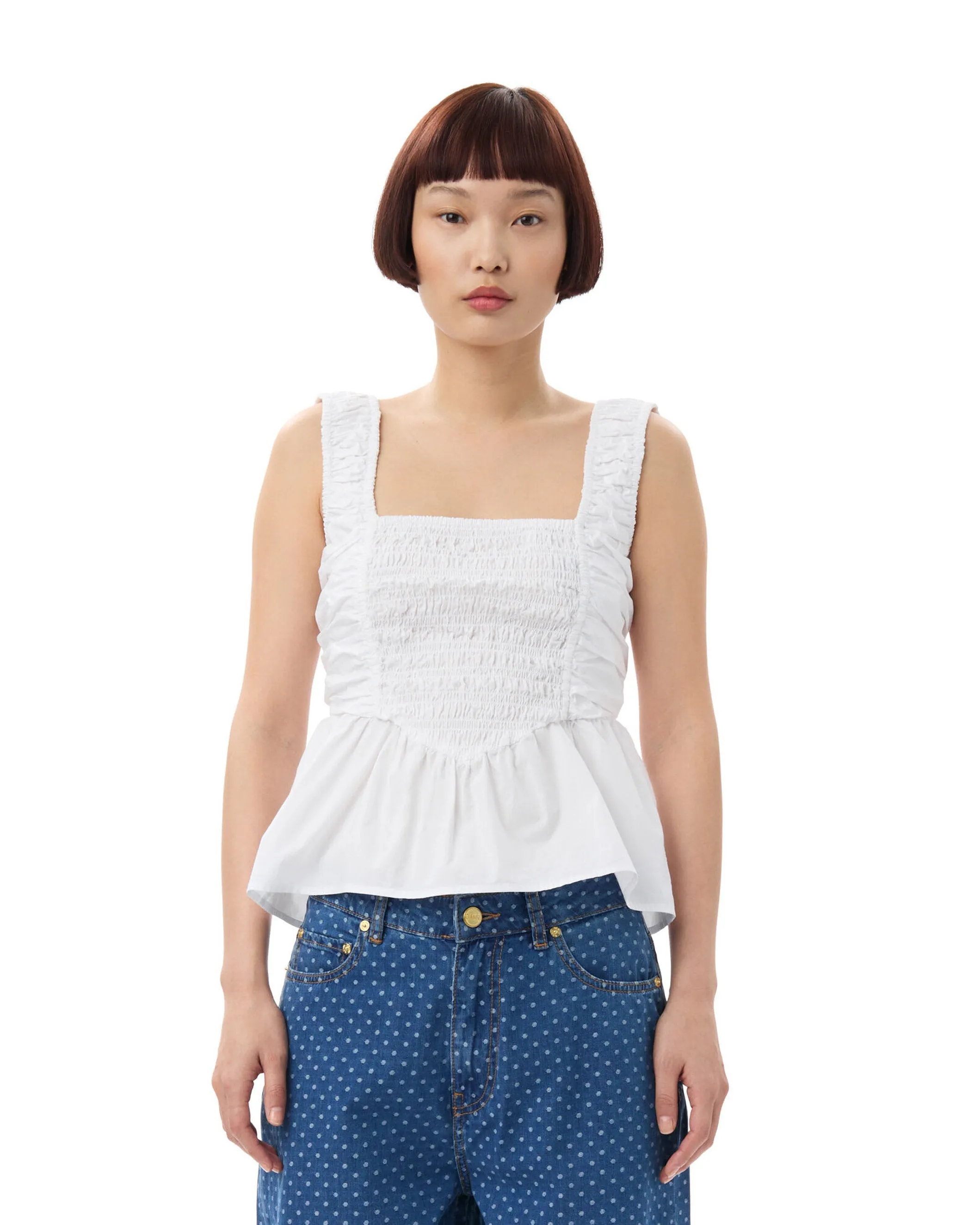 Cotton Poplin Smock Strap Blouse