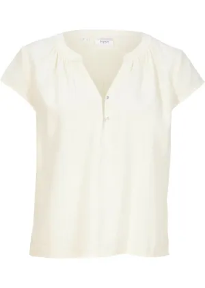 Cropped linen blouse with side slits Bpc Bonprix Collection, white