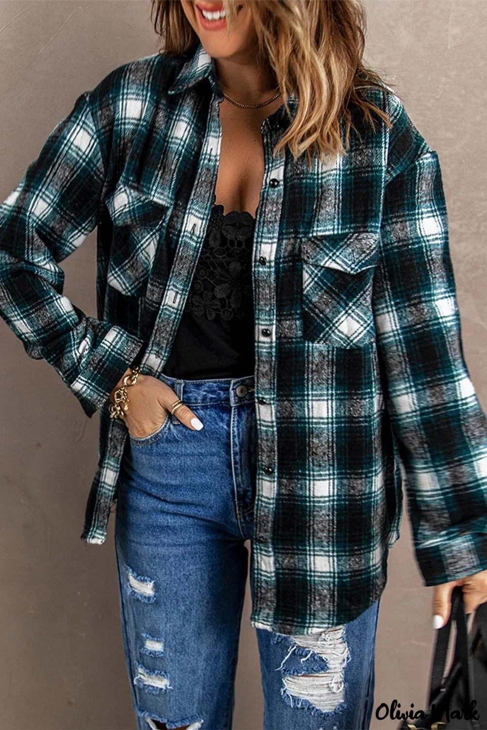 Deanwangkt - Black checked jacket with pockets and buttons