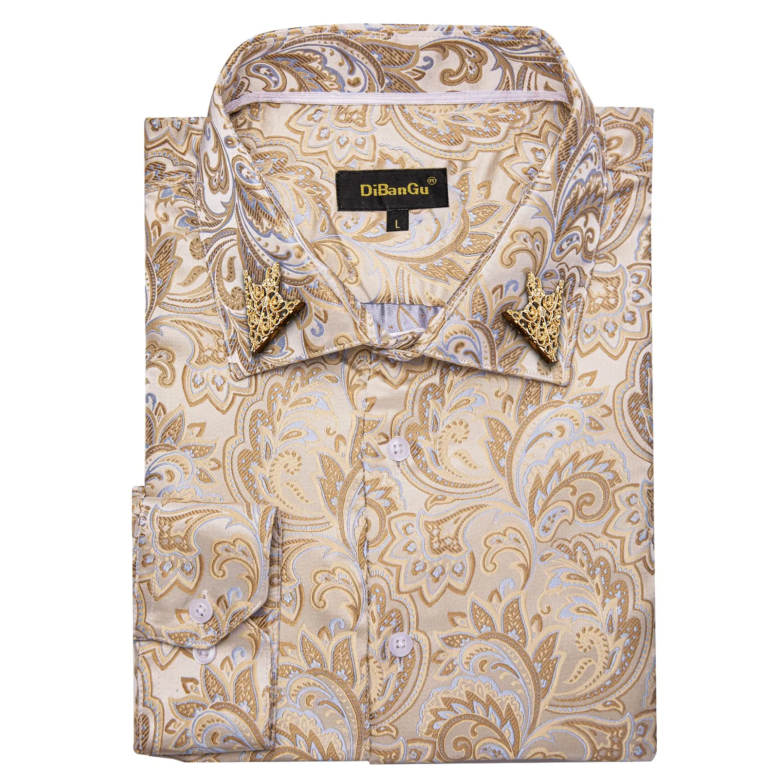 DiBanGu Dress Shirt Bone White Floral Button Down Long Sleeve Shirt for Men