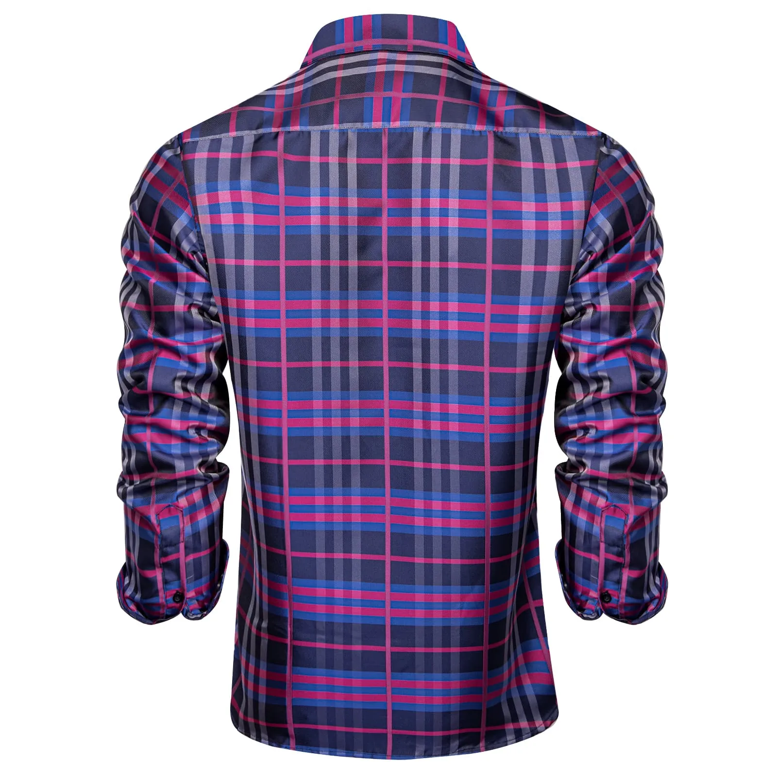 DiBanGu Dress Shirt Purple Blue Plaid Button Down Long Sleeve Mens Business Shirt Top