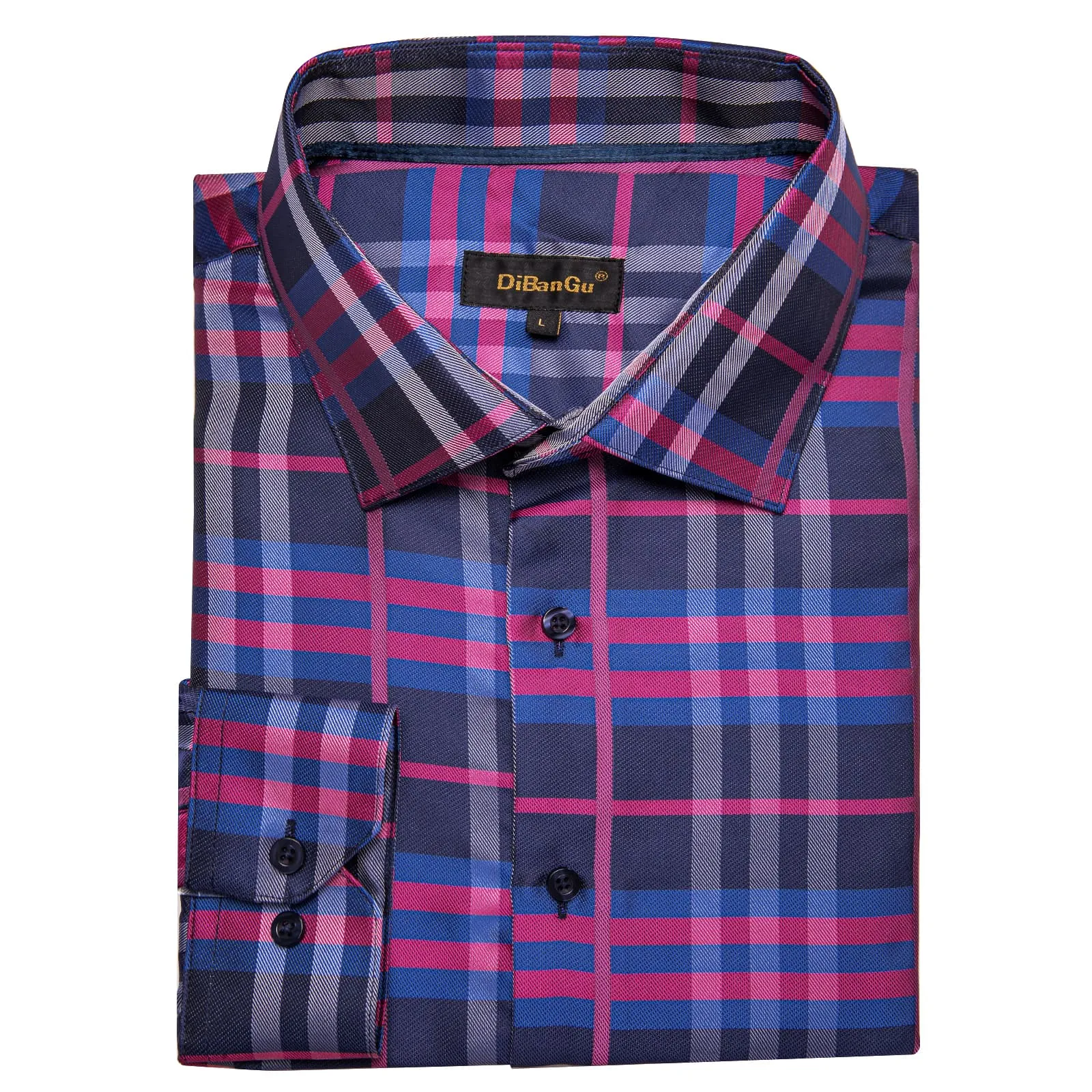 DiBanGu Dress Shirt Purple Blue Plaid Button Down Long Sleeve Mens Business Shirt Top