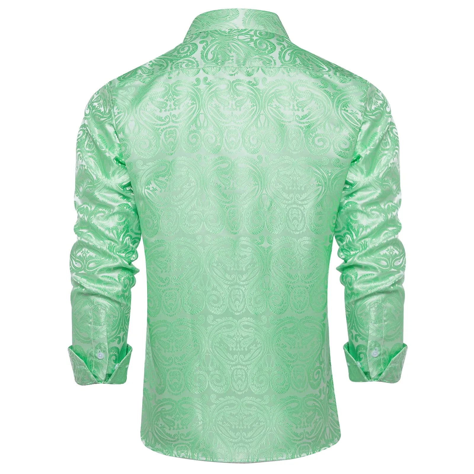 DiBanGu Dress Shirt Turquoise Green Paisley Long Sleeve Silk Button Up Shirt for Men