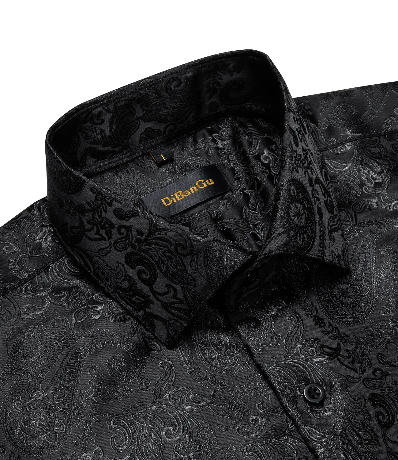 DiBanGu Men's Long Sleeve Shirt Black Paisley Button Down Dress Shirt