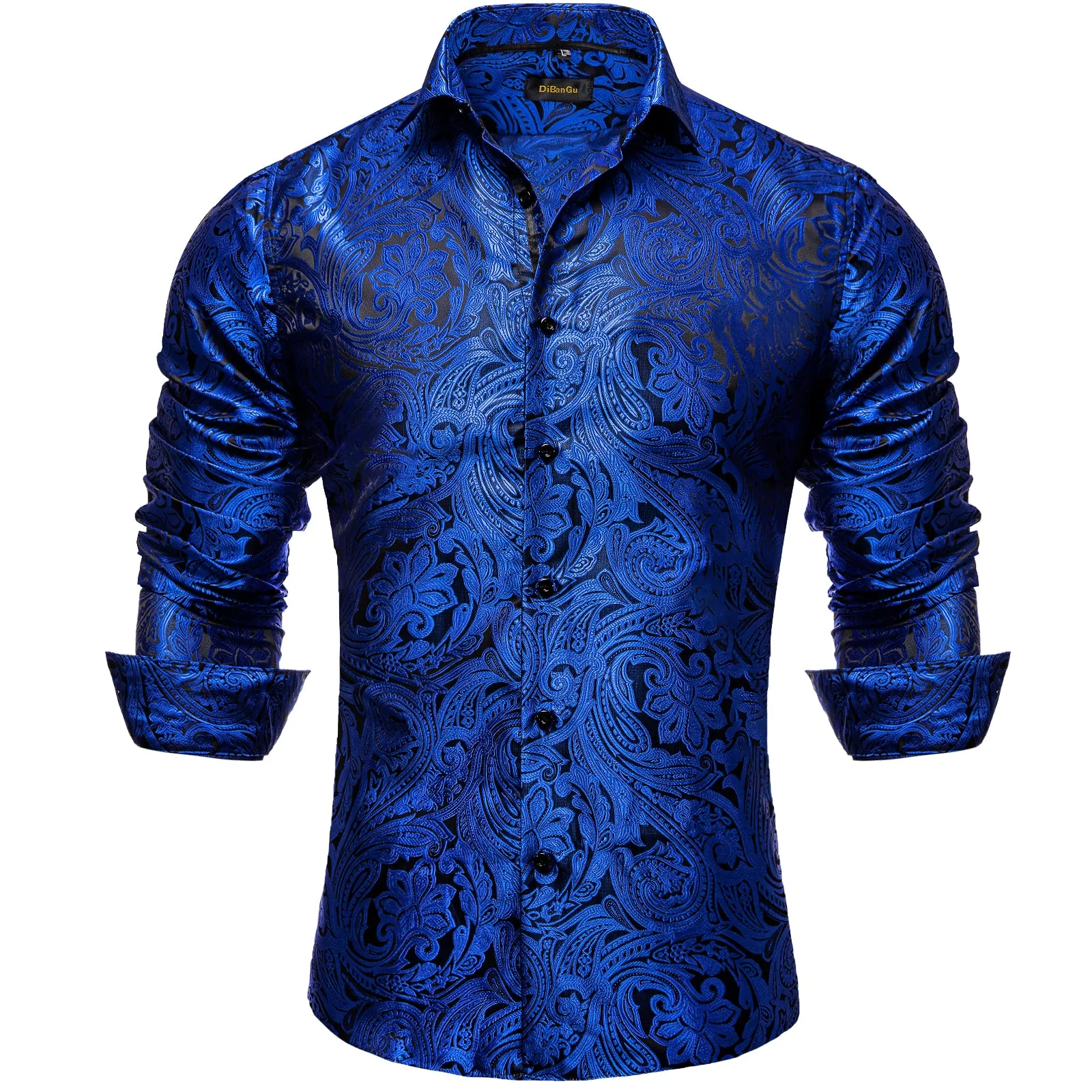 DiBanGu Men's Long Sleeve Shirt Black Paisley Button Down Dress Shirt