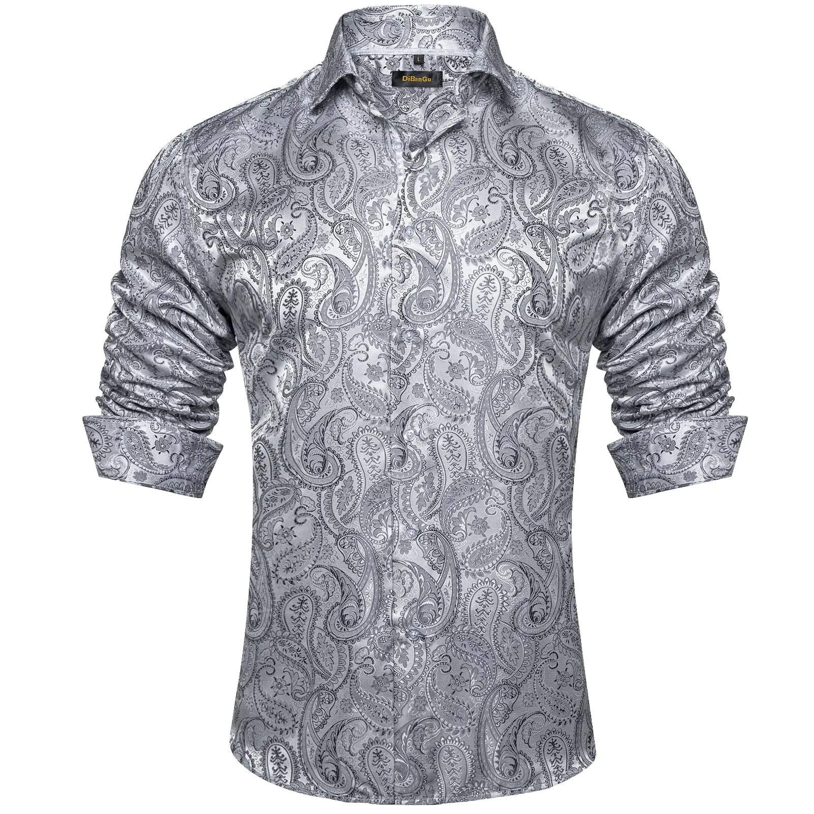 DiBanGu Men's Long Sleeve Shirt Black Paisley Button Down Dress Shirt