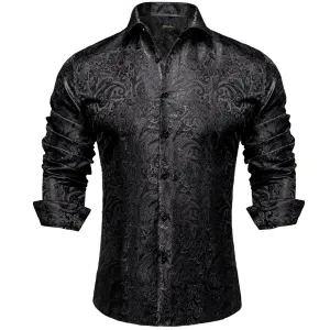 DiBanGu Men's Long Sleeve Shirt Black Paisley Button Down Dress Shirt