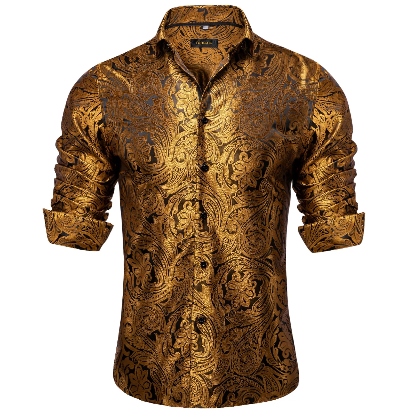 DiBanGu Men's Long Sleeve Shirt Black Paisley Button Down Dress Shirt