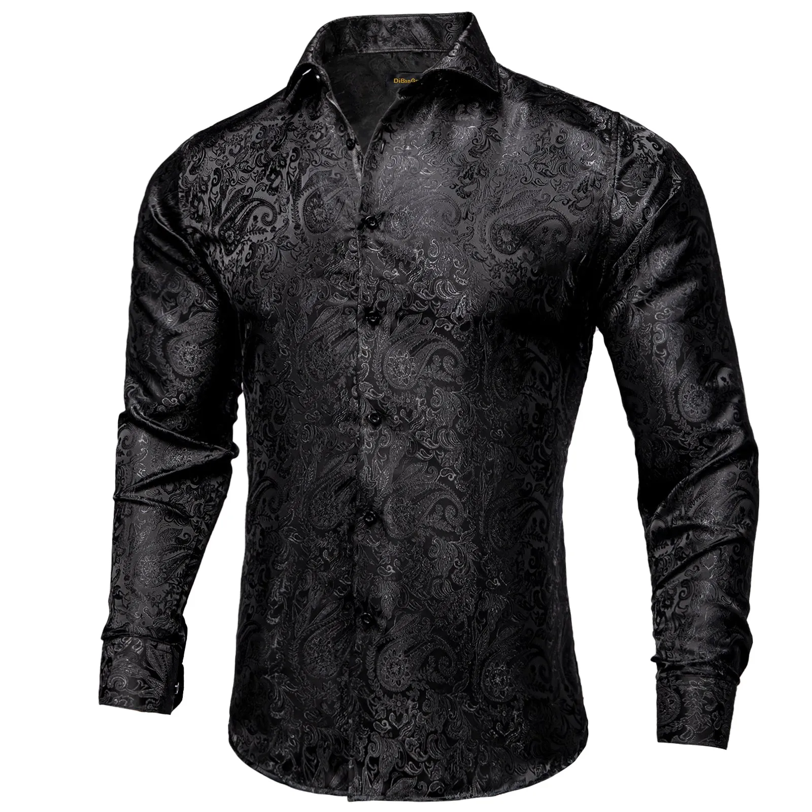 DiBanGu Men's Long Sleeve Shirt Black Paisley Button Down Dress Shirt