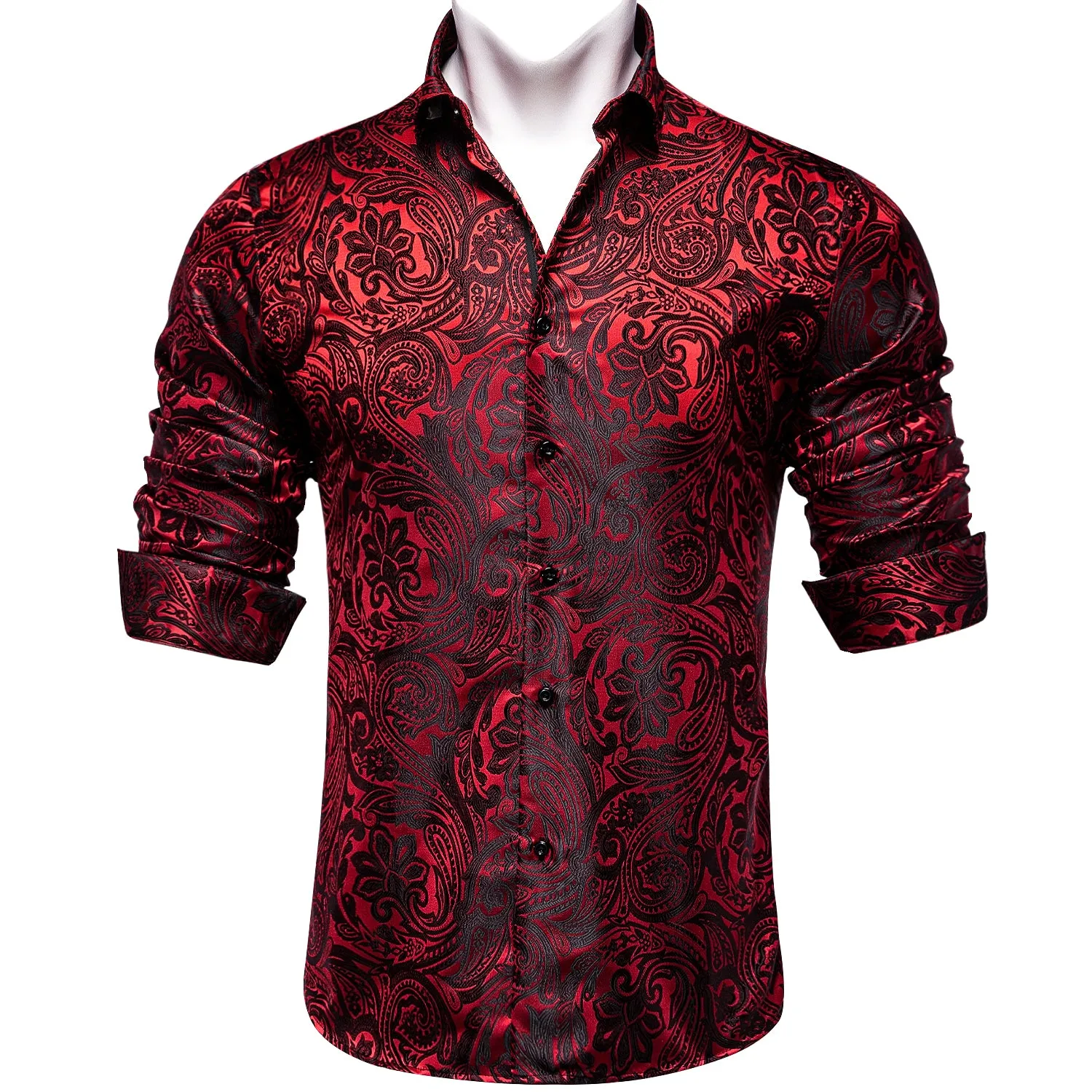 DiBanGu Men's Long Sleeve Shirt Black Paisley Button Down Dress Shirt