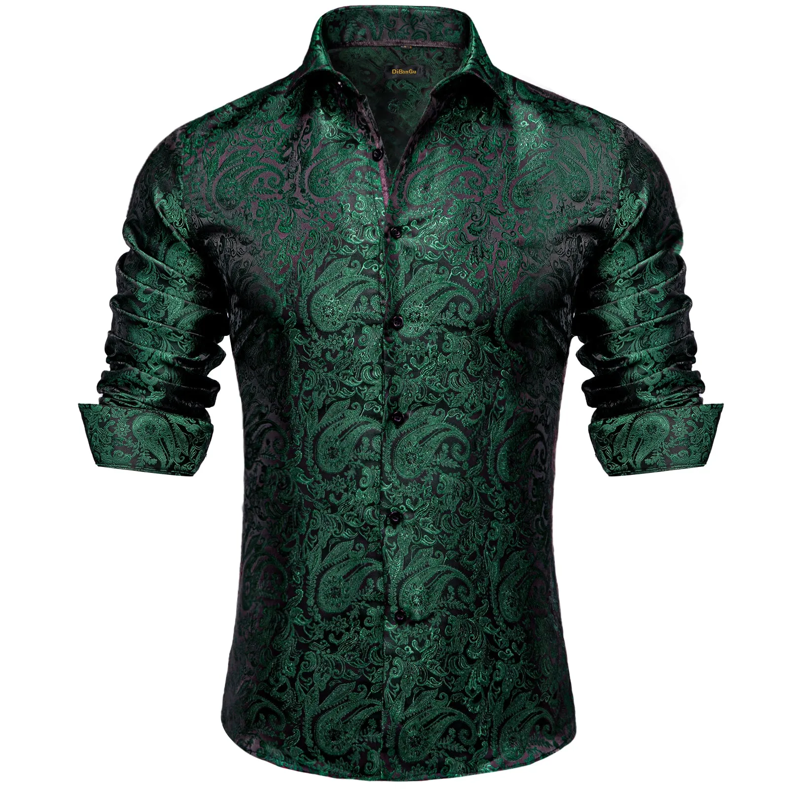 DiBanGu Men's Long Sleeve Shirt Black Paisley Button Down Dress Shirt