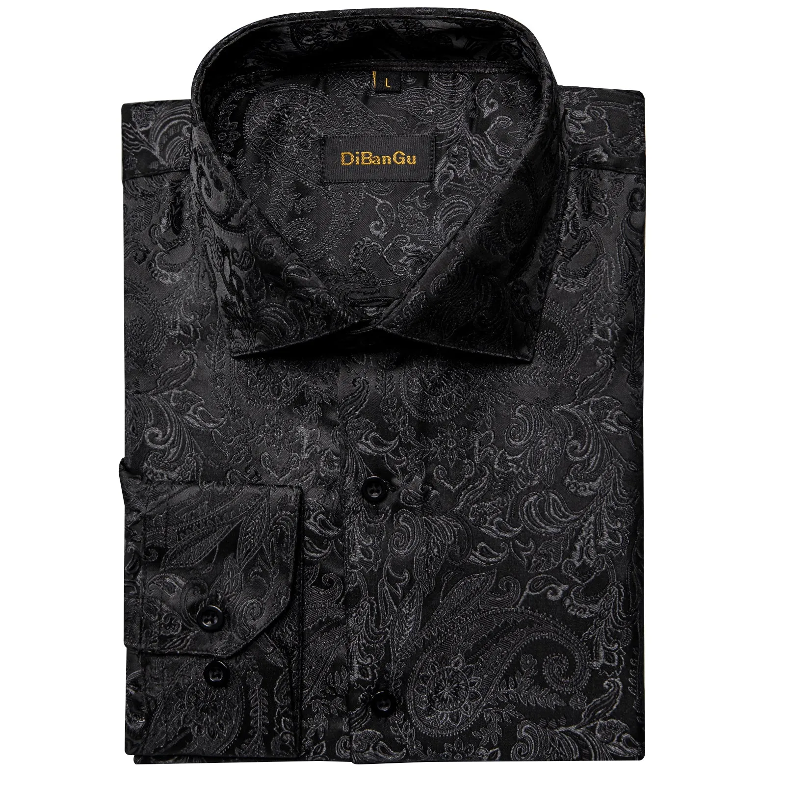 DiBanGu Men's Long Sleeve Shirt Black Paisley Button Down Dress Shirt