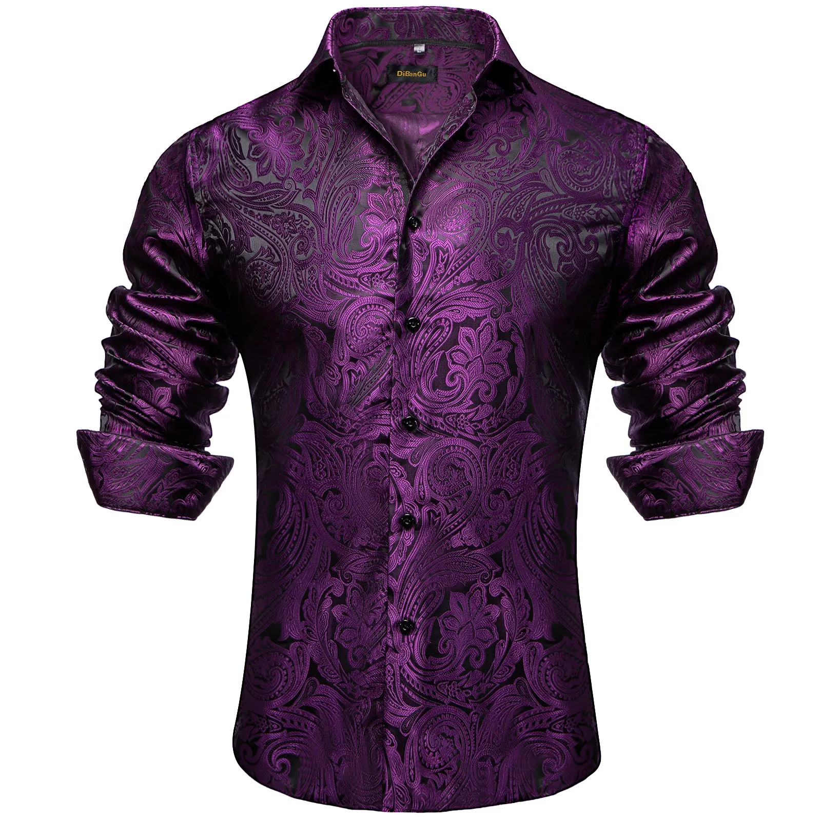 DiBanGu Men's Long Sleeve Shirt Black Paisley Button Down Dress Shirt