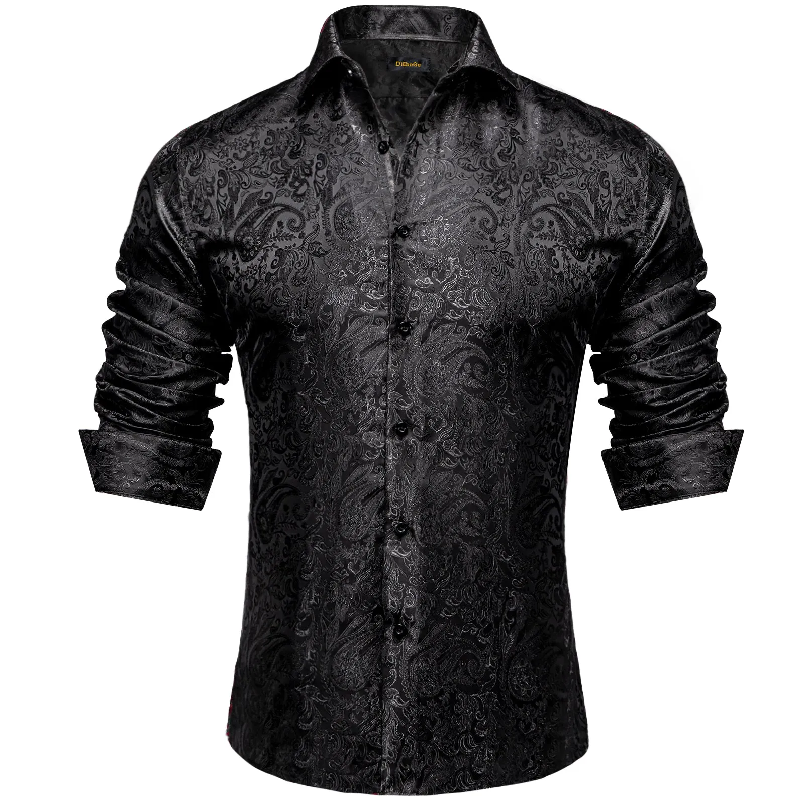 DiBanGu Men's Long Sleeve Shirt Black Paisley Button Down Dress Shirt