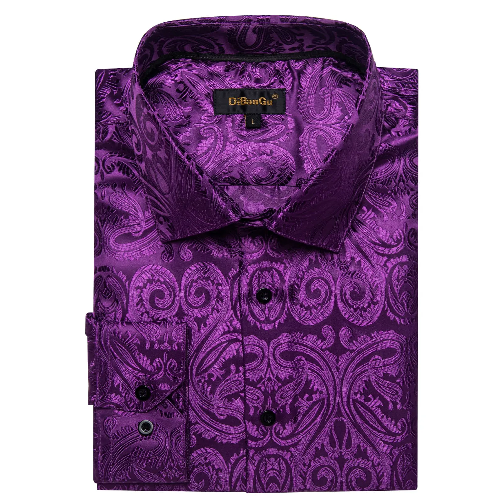 DiBanGu Shirt for Men Palatinate Purple Paisley Silk Button Up Long Sleeve Shirt