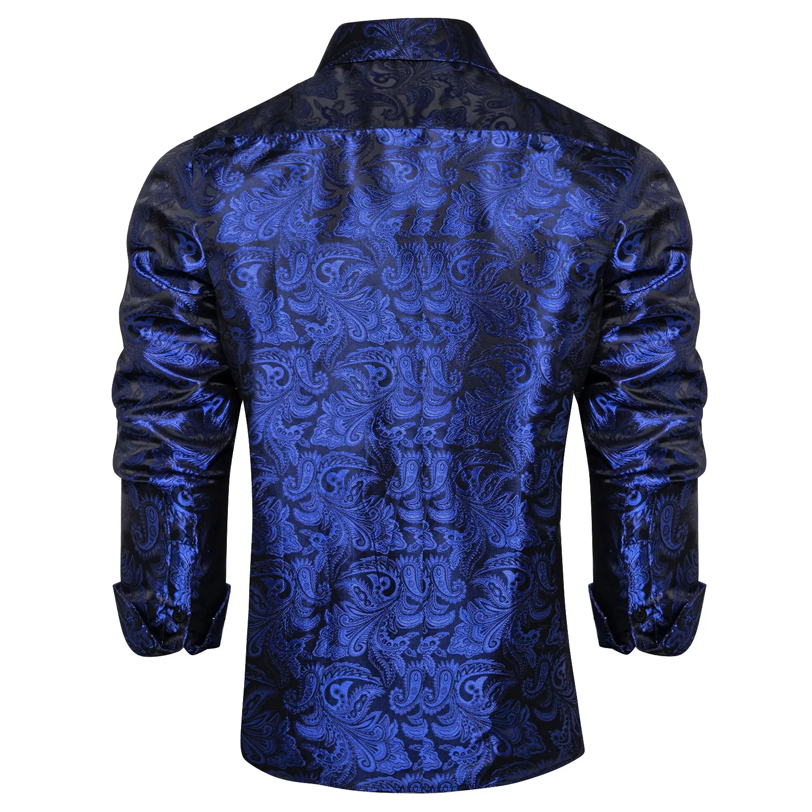 DiBanGu Shirts for Men Blue Floral Silk Men's Long Sleeve Shirt