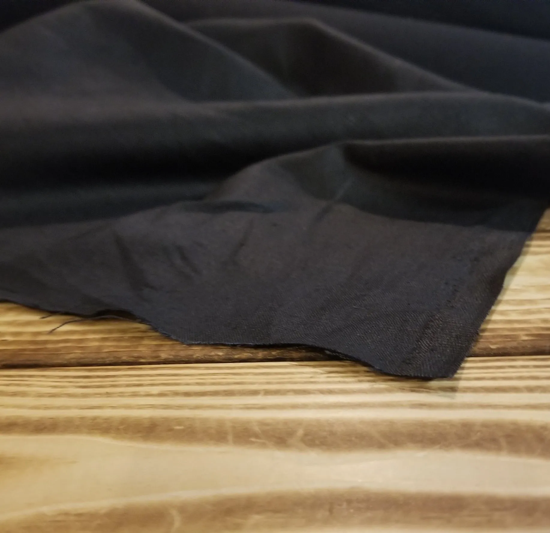 End of Bolt: 1.5 yards of Handkerchief Weight Black 100% Linen Solid Woven- remnant