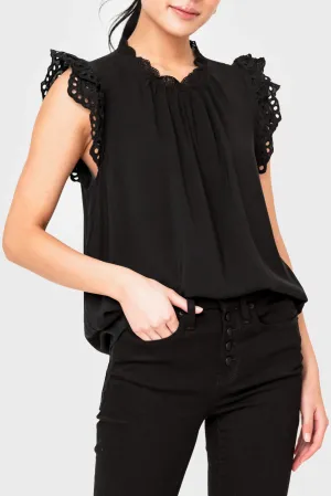 Eyelet Trim Woven Top